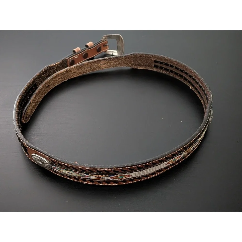 Vintage Womens Hand Tooled Leather Belt Western Woven Design 38